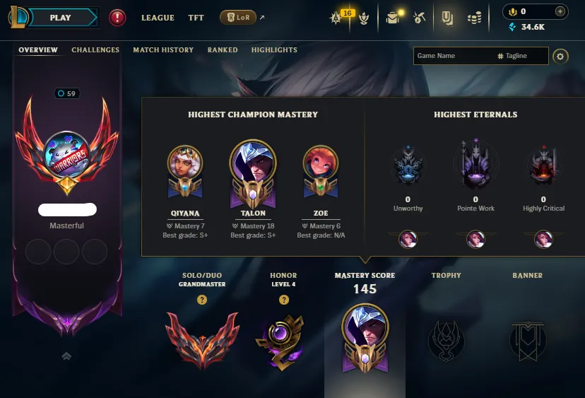 Jungle/MID🔥LVL59 Grandmaster 765LP 58%WR🏆Master Rewards⭐Name Changeable💎34K BE✅Lifetime Ownership Guarantee✔️Recovery info included